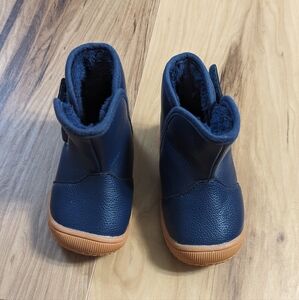 Baby Size 5 Navy Faux Leather Fur Lined Boots Velcro Straps